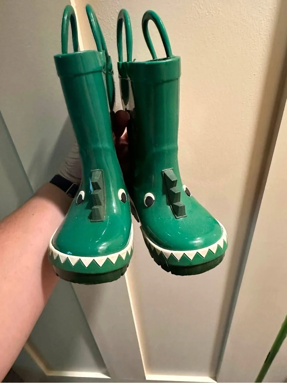 Old Navy Green Dino Rain Boots with Handles